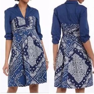 BANDANA PRINT strapless/button down HOLDING HORSES cotton dress ANTHROPOLOGIE 12